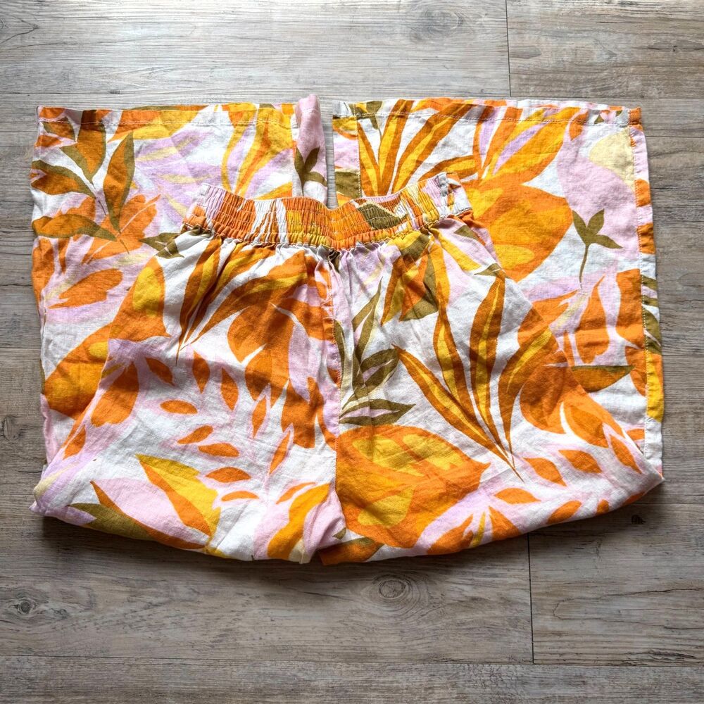 C&C California Pant Wide Leg 100% Linen Tropical Print Small Summer Flowy Boho - Picture 2 of 11